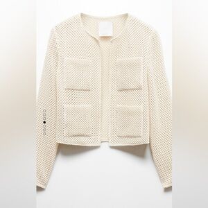 Mango open work knit cream cardigan collarless blazer XS NWT